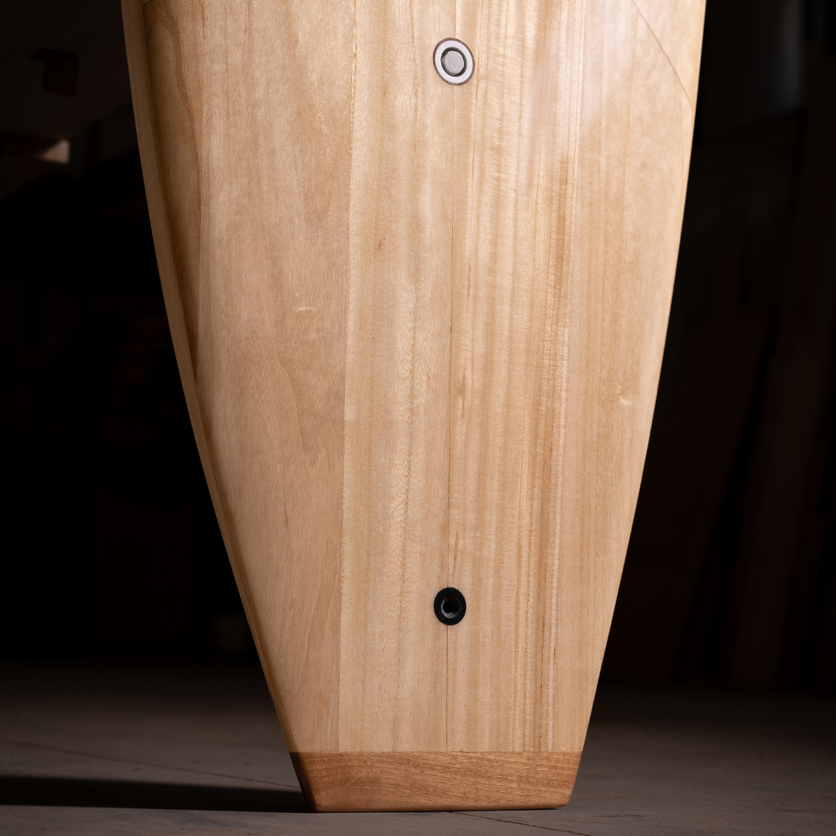 handcrafted wooden surfboard